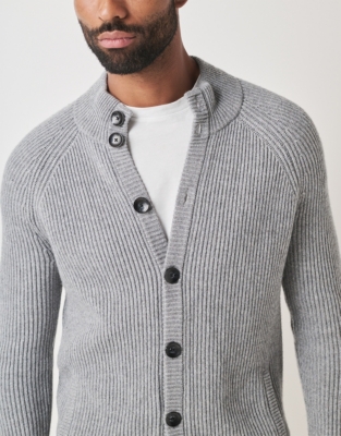 Men's Chunky Ribbed Cardigan with Cashmere