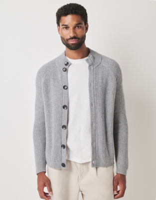 Men's Chunky Ribbed Cardigan with Cashmere