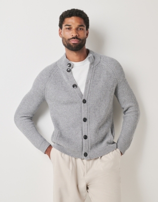 Men's Chunky Ribbed Cardigan with Cashmere