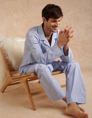 Men\'s Classic White Cotton Stripe Nightwear | | UK Company The Men\'s Fine Pyjama Set