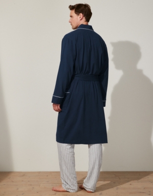 Men's Cotton Jersey Robe  - Navy