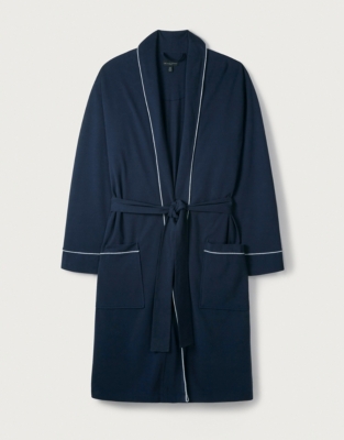 Men's Cotton Jersey Robe  - Navy