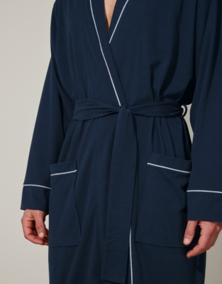 Men's Cotton Jersey Robe  - Navy