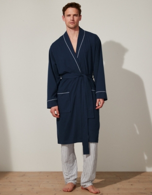 Men's Cotton Jersey Robe  - Navy