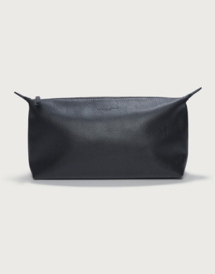 The White Company Men's Men's Leather Wash Bag, Black