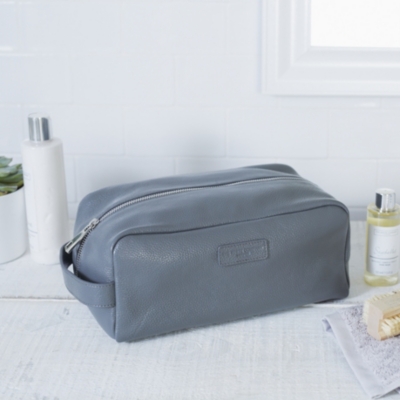 The White Company Men's Men's Leather Wash Bag, Black