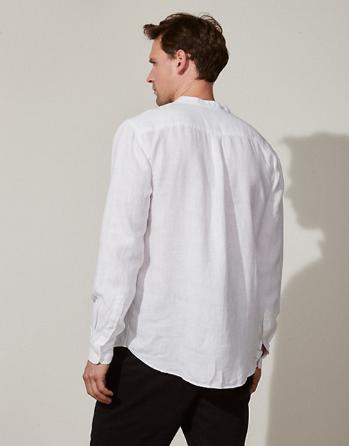 Men's Linen Long-Sleeve Collarless Shirt | Nightwear & Robes Sale | The ...