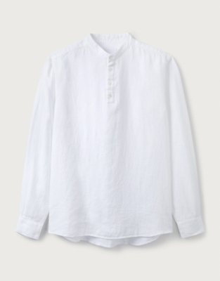 Men's Linen Long-Sleeve Collarless Shirt