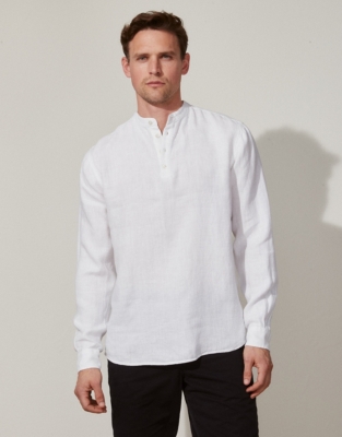 Men's Linen Long-Sleeve Collarless Shirt