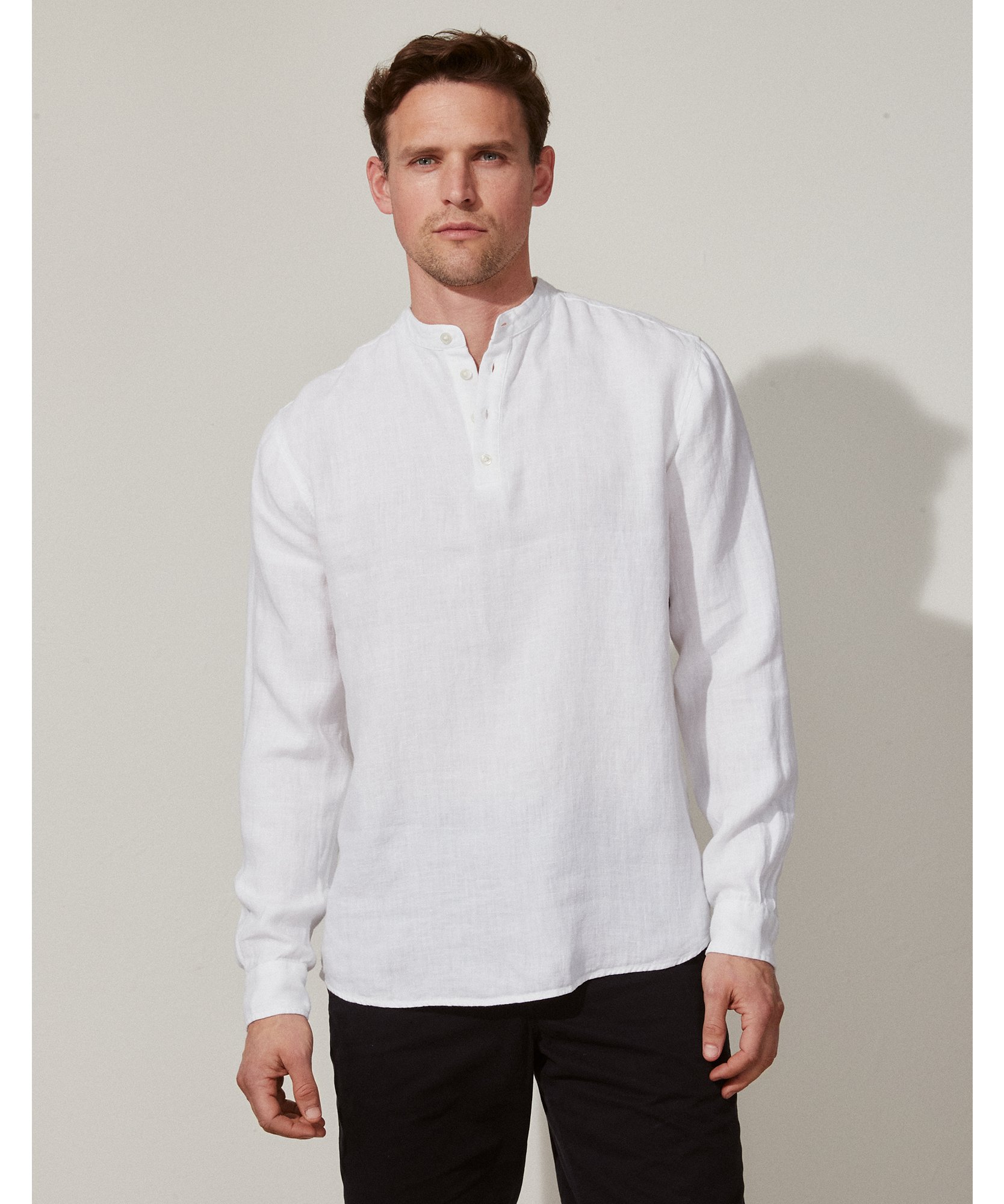 Men's Linen Long-Sleeve Collarless Shirt | Nightwear & Robes Sale | The ...