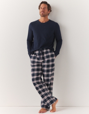 Men’s Organic Brushed Cotton Navy Check Pyjama Bottoms | Clothing Sale ...