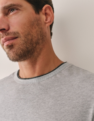 Men's Rib Trim Long Sleeve PJ Top - Mid Grey Marl