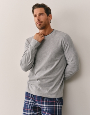 Men's Rib Trim Long Sleeve PJ Top - Mid Grey Marl