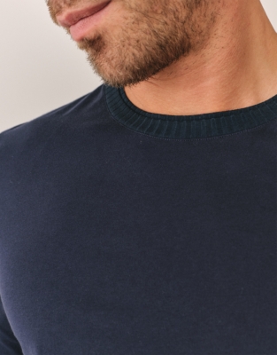 Men's Rib Trim Long Sleeve PJ Top - Navy