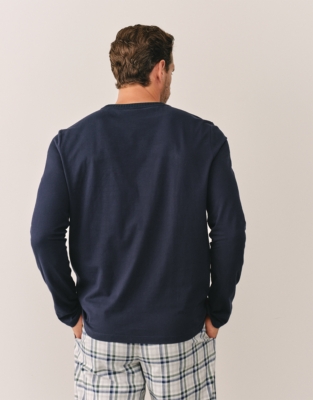 Men's Rib Trim Long Sleeve PJ Top - Navy