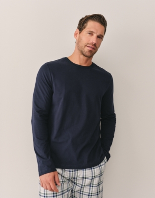 Men's Rib Trim Long Sleeve PJ Top - Navy