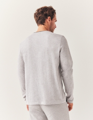 Men's Rib Trim Long Sleeve Pyjama Top - Mid Grey Marl