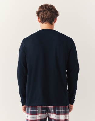 Men's Rib Trim Long Sleeve Pyjama Top - Navy