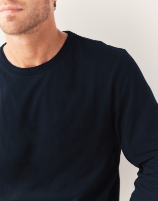 Men's Rib Trim Long Sleeve Pyjama Top - Navy