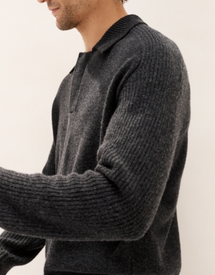 Men's Ribbed-Sleeve Jumper with Cashmere
