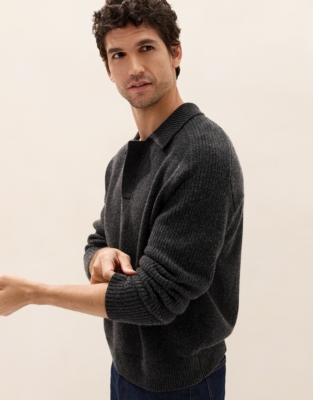 Men's Ribbed-Sleeve Jumper with Cashmere