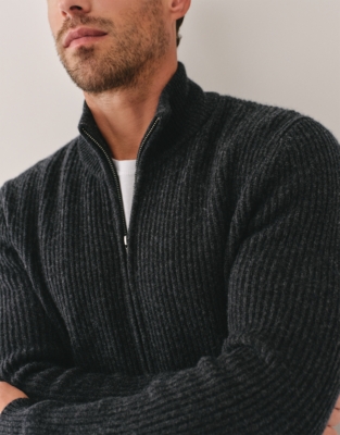 Men's Ribbed Zip Through with Cashmere