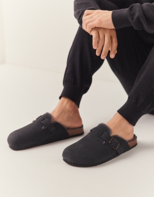 Men's Suede Corkbed Mule Slippers - Charcoal
