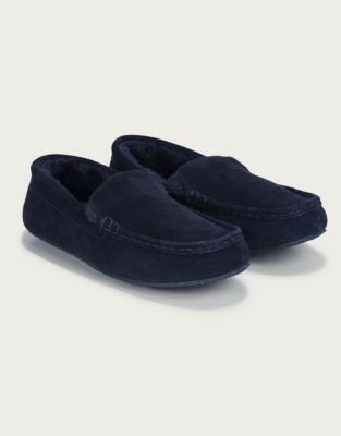 mens navy moccasin slippers