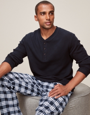 Men's Waffle Henley Top, Men's Nightwear