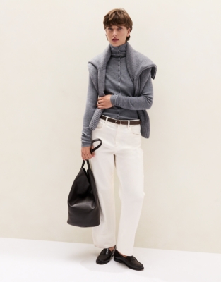 Merino Rib Detail Funnel Neck Cardigan