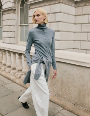 Merino Rib Detail Funnel Neck Cardigan