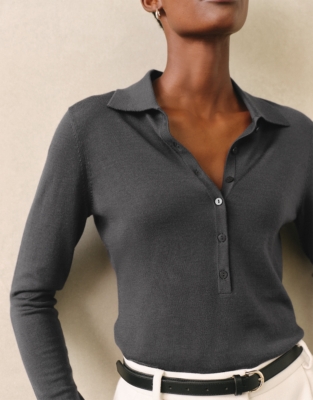 Merino Wool Collared Jumper - Graphite