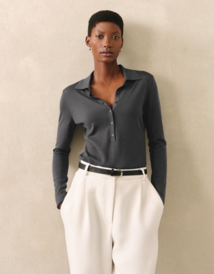 Merino Wool Collared Jumper - Graphite