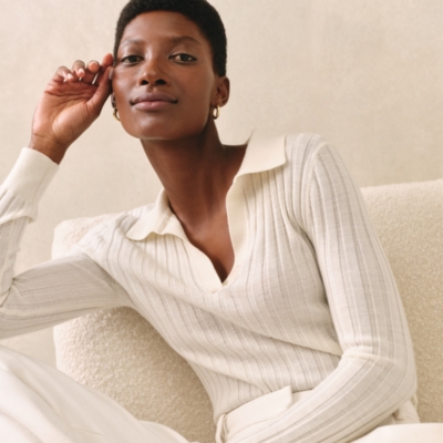 Merino Wool Ribbed Collared Jumper