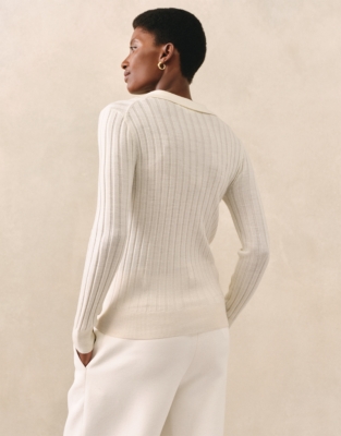 Merino Wool Ribbed Collared Jumper