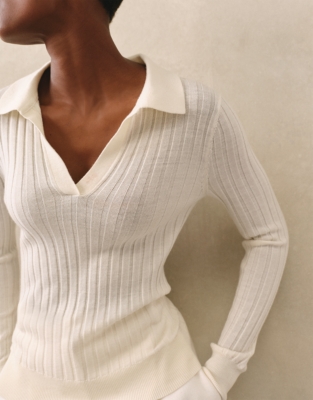 Merino Wool Ribbed Collared Jumper
