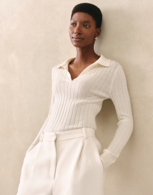 Merino Wool Ribbed Collared Jumper