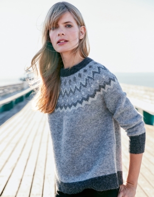 Fair Isle Crewneck - Ivory + Cobalt Blue Alpaca