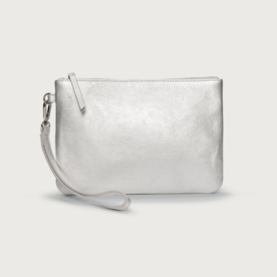 Metallic Leather Wristlet Clutch Bag