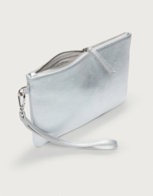 Metallic Leather Wristlet Clutch Bag