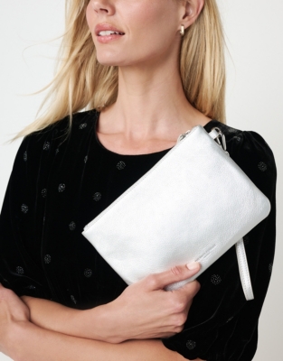 Metallic Leather Wristlet Clutch Bag