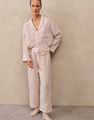 Micro Gingham Double Cotton Drop Shoulder Pyjama Set