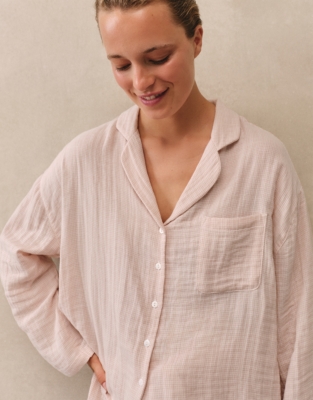 Micro Gingham Double Cotton Drop Shoulder Pyjama Set