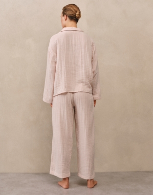 Micro Gingham Double Cotton Drop Shoulder Pyjama Set