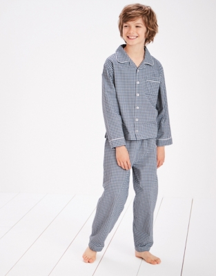 Mini Gingham Flannel Pyjamas (112yrs) Boys' Nightwear The White Company UK