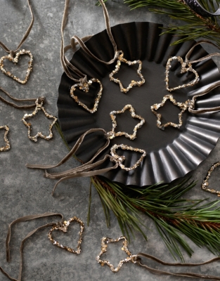 Mini Glitter Heart and Star Decorations – Set of 12