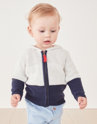 Mixed Knit Colorblock Hooded Cardigan (0–18mths)