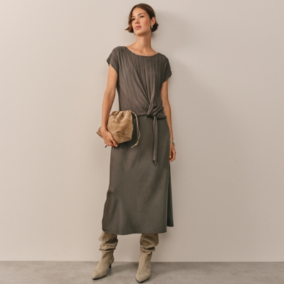 Mixed Media Extended Shoulder Knot Detail Dress