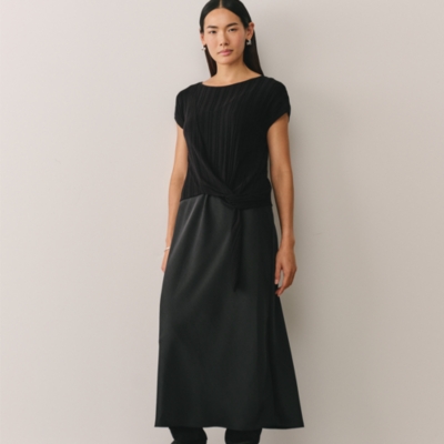 Mixed Media Extended Shoulder Knot Detail Dress