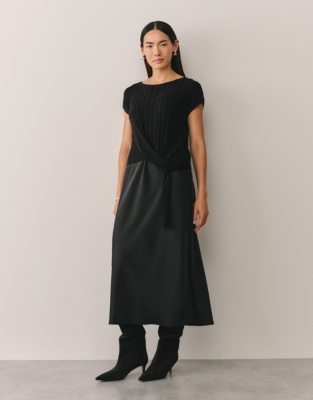 Mixed Media Extended Shoulder Knot Detail Dress